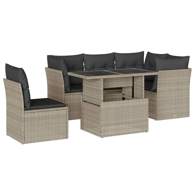 vidaXL 6-Tlg Garten-Sofagarnitur mit Kissen Hellgrau Poly Rattan 3266592