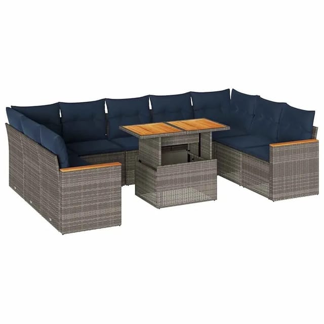 vidaXL 10-Tlg Garten-Sofagarnitur mit Kissen Grau Poly Rattan 3327533