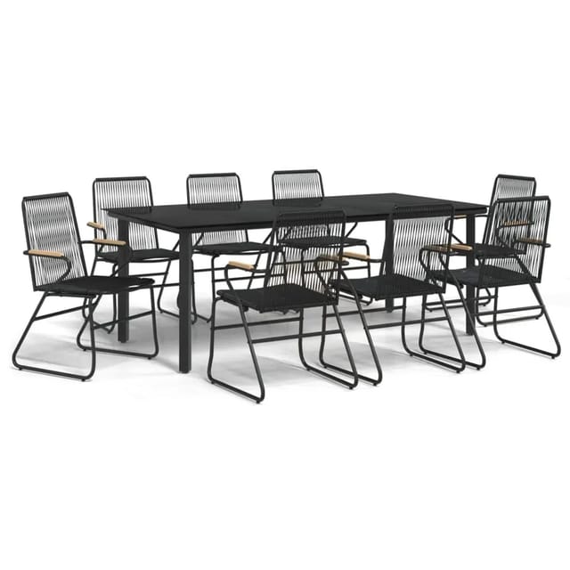 vidaXL 9-Tlg Garten-Essgruppe Schwarz PVC Rattan 3099214