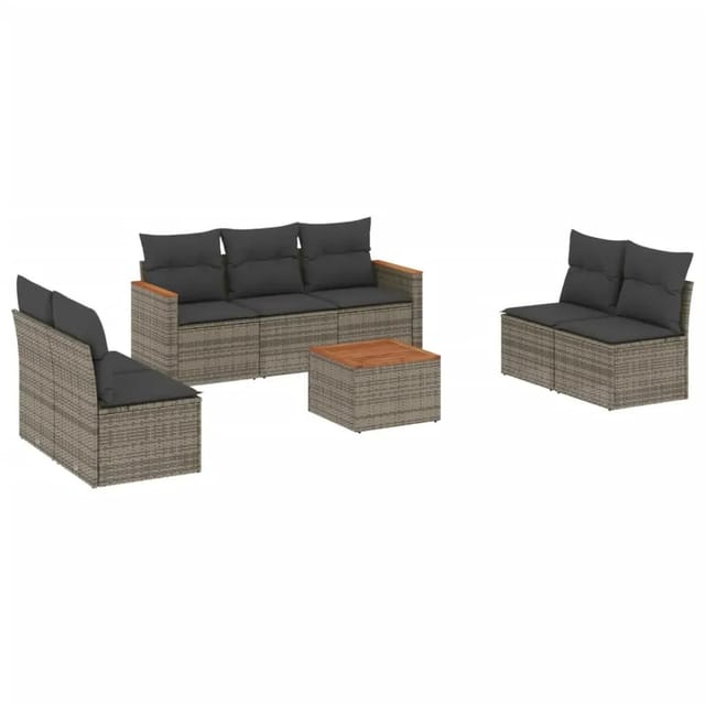 vidaXL 8-Tlg Garten-Sofagarnitur mit Kissen Grau Poly Rattan 3258287