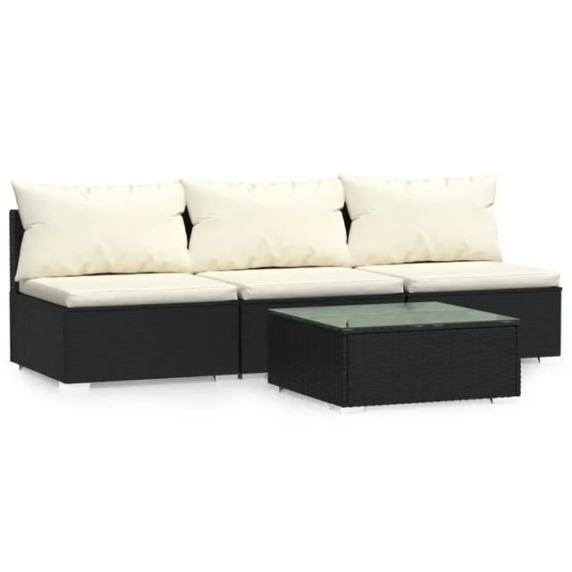 vidaXL 4-Tlg Garten-Lounge-Set mit Kissen Schwarz Poly Rattan 317496