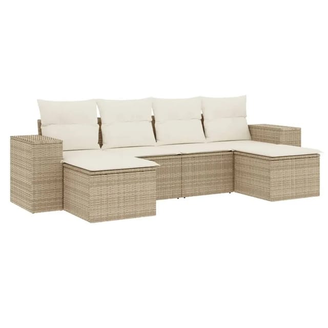 vidaXL 6-Tlg Garten-Sofagarnitur mit Kissen Beige Poly Rattan 3255255