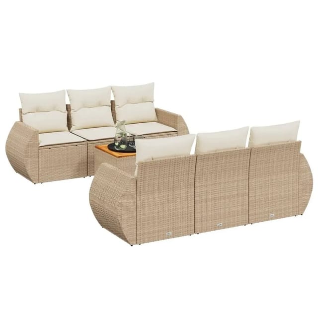 vidaXL 7-Tlg Garten-Sofagarnitur mit Kissen Beige Poly Rattan 3257227