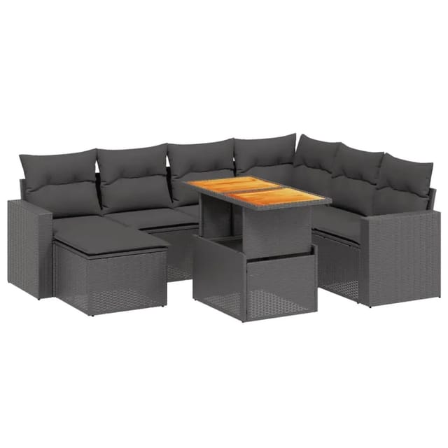 vidaXL 8-Tlg Garten-Sofagarnitur mit Kissen Schwarz Poly Rattan 3271426
