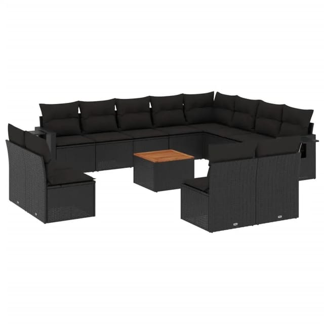 vidaXL 13-Tlg Garten-Sofagarnitur mit Kissen Schwarz Poly Rattan 3257140