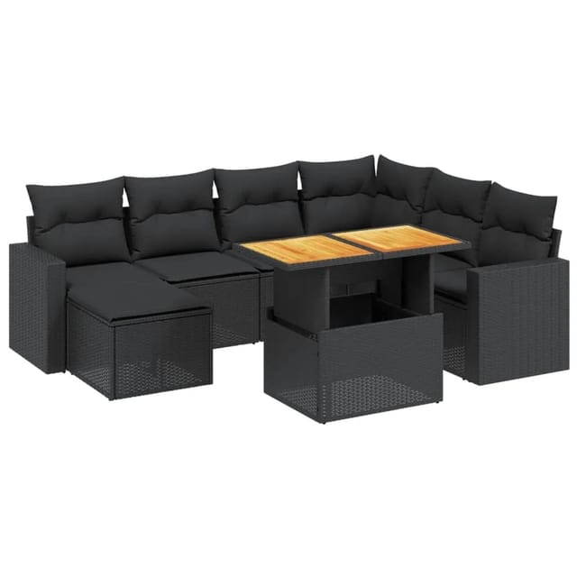 vidaXL 8-Tlg Garten-Sofagarnitur mit Kissen Schwarz Poly Rattan 3275603