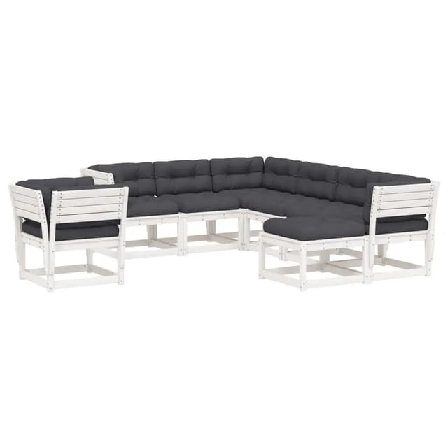 vidaXL 8-Tlg Garten-Lounge-Set mit Kissen Weiß Massivholz Kiefer 3216946