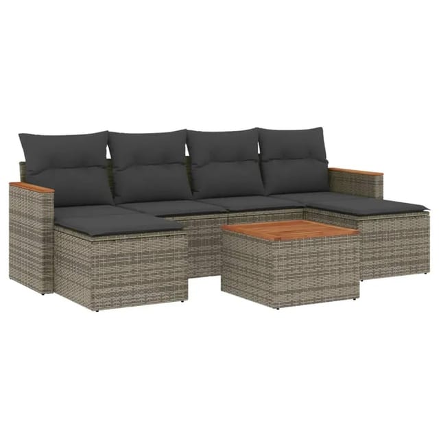 vidaXL 7-Tlg Garten-Sofagarnitur mit Kissen Grau Poly Rattan 3258630