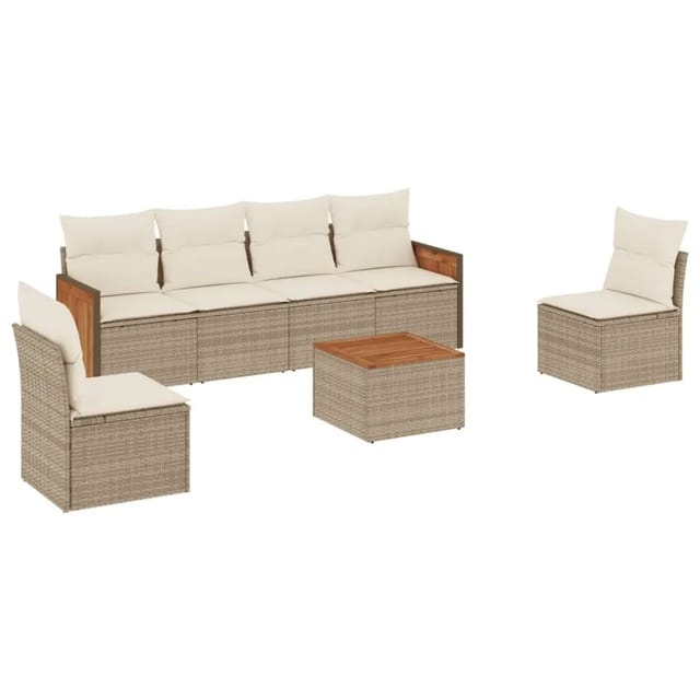 vidaXL 7-Tlg Garten-Sofagarnitur mit Kissen Beige Poly Rattan 3227549