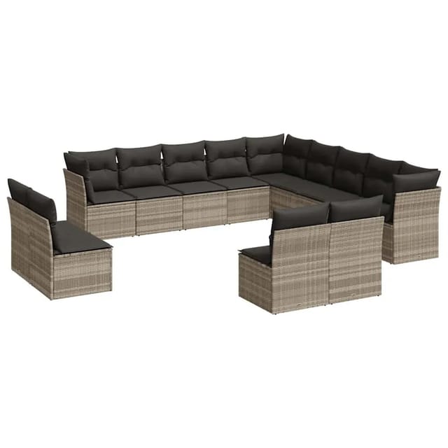 vidaXL 13-Tlg Garten-Sofagarnitur mit Kissen Hellgrau Poly Rattan 3218492