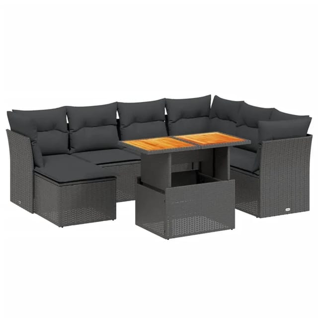 vidaXL 8-Tlg Garten-Sofagarnitur mit Kissen Schwarz Poly Rattan 3270950
