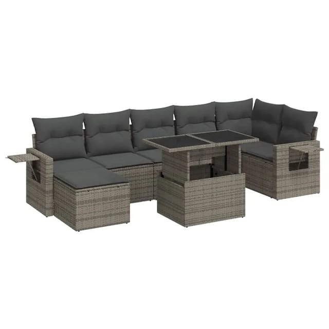 vidaXL 8-Tlg Garten-Sofagarnitur mit Kissen Grau Poly Rattan 3326521