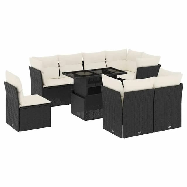 vidaXL 9-Tlg Garten-Sofagarnitur mit Kissen Schwarz Poly Rattan 3266726