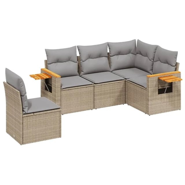 vidaXL 5-Tlg Garten-Sofagarnitur mit Kissen Beige Poly Rattan 3259217