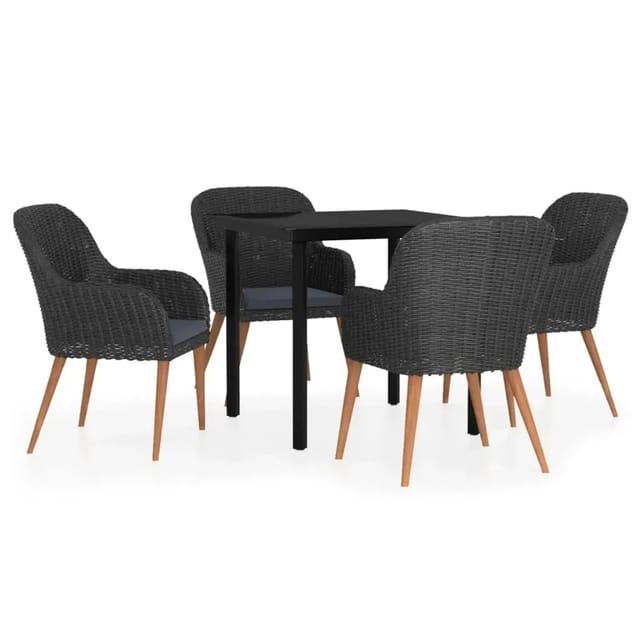 vidaXL 5-Tlg Garten-Essgruppe mit Kissen Schwarz 3099506