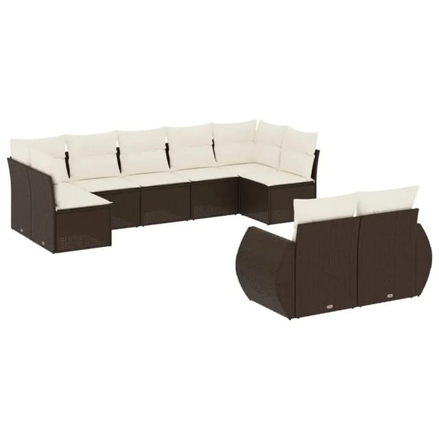 vidaXL 9-Tlg Garten-Sofagarnitur mit Kissen Braun Poly Rattan 3254160