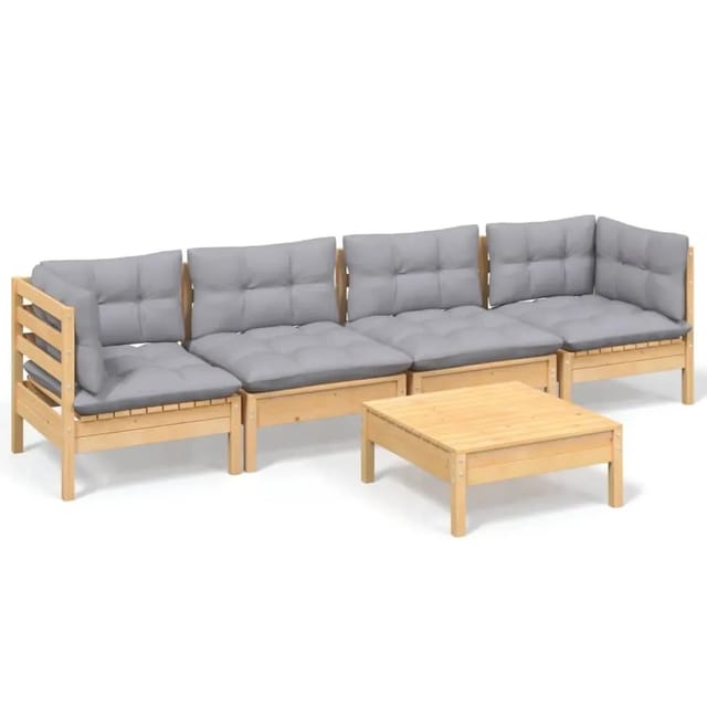 vidaXL 5-Tlg Garten-Lounge-Set mit Grauen Kissen Kiefer Massivholz 3096153