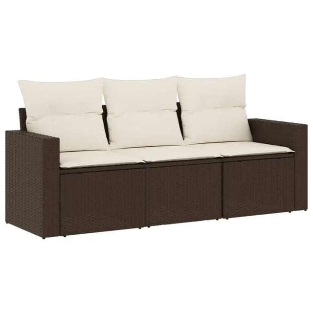 vidaXL 3-Tlg Garten-Sofagarnitur mit Kissen Braun Poly Rattan 3218653