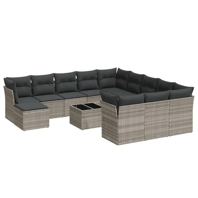 vidaXL 13-Tlg Garten-Sofagarnitur mit Kissen Hellgrau Poly Rattan 3250481