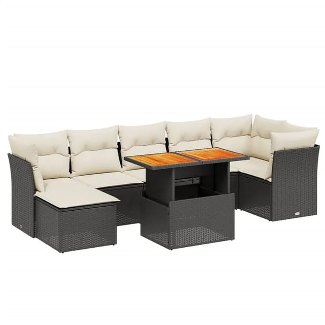 vidaXL 8-Tlg Garten-Sofagarnitur mit Kissen Schwarz Poly Rattan 3270944