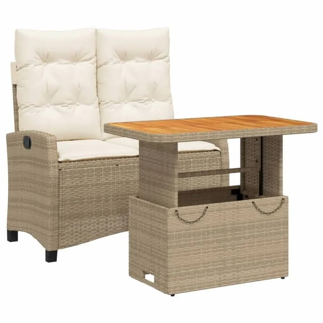 vidaXL 2-Tlg Garten-Essgruppe mit Kissen Beige Poly Rattan 3277418