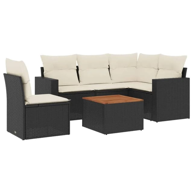 vidaXL 6-Tlg Garten-Sofagarnitur mit Kissen Schwarz Poly Rattan 3256455