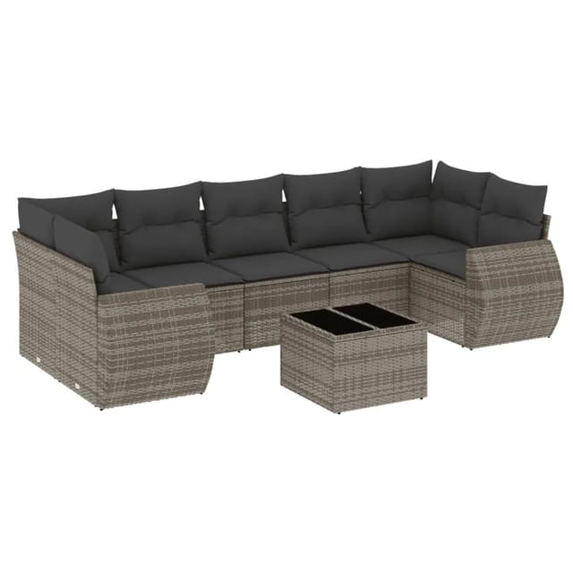 vidaXL 8-Tlg Garten-Sofagarnitur mit Kissen Grau Poly Rattan 3253477