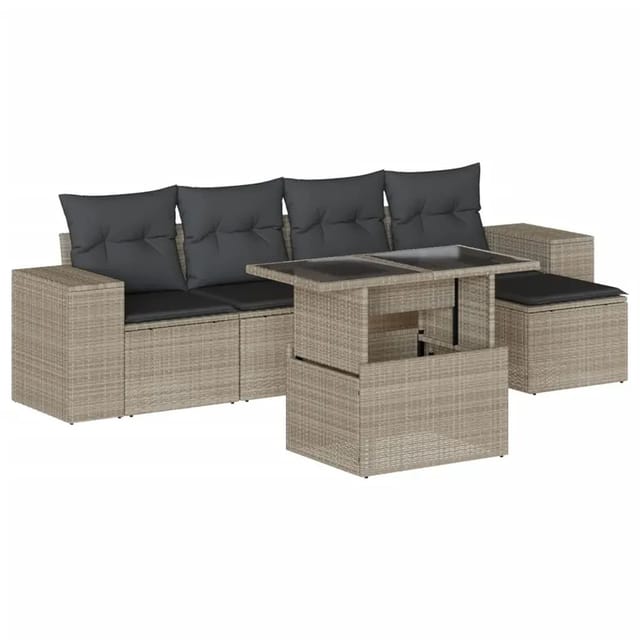 vidaXL 6-Tlg Garten-Sofagarnitur mit Kissen Hellgrau Poly Rattan 3269132