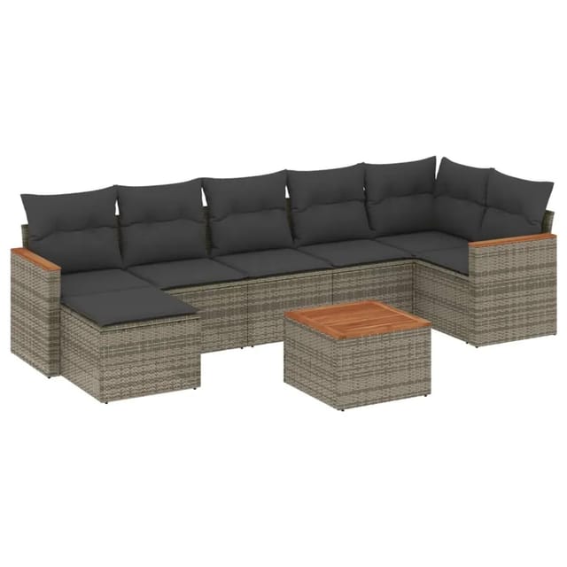 vidaXL 8-Tlg Garten-Sofagarnitur mit Kissen Grau Poly Rattan 3226200
