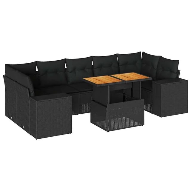 vidaXL 8-Tlg Garten-Sofagarnitur mit Kissen Schwarz Poly Rattan 3327345