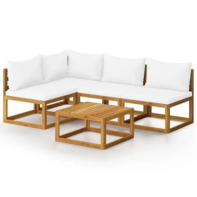 vidaXL 5-Tlg Garten-Lounge-Set mit Auflagen Creme Massivholz Akazie 3057657