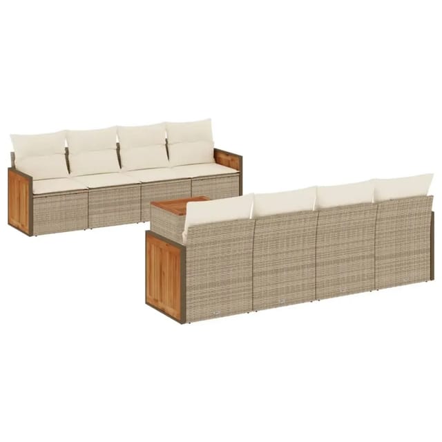 vidaXL 9-Tlg Garten-Sofagarnitur mit Kissen Beige Poly Rattan 3227500