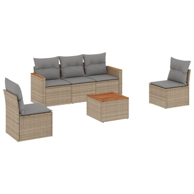 vidaXL 6-Tlg Garten-Sofagarnitur mit Kissen Beige Poly Rattan 3225856