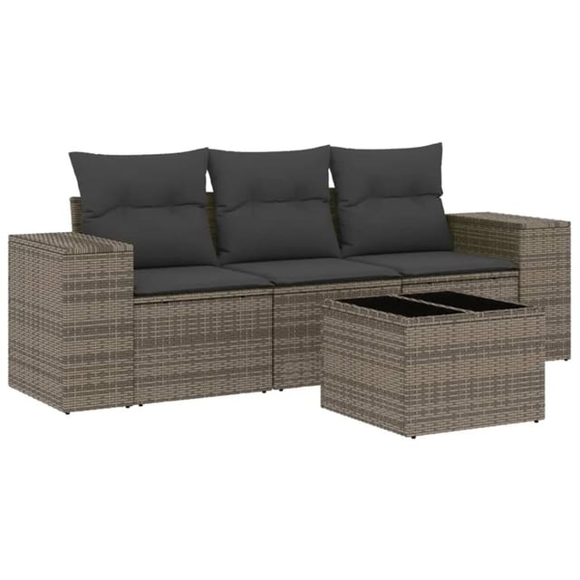 vidaXL 4-Tlg Garten-Sofagarnitur mit Kissen Grau Poly Rattan 3254607