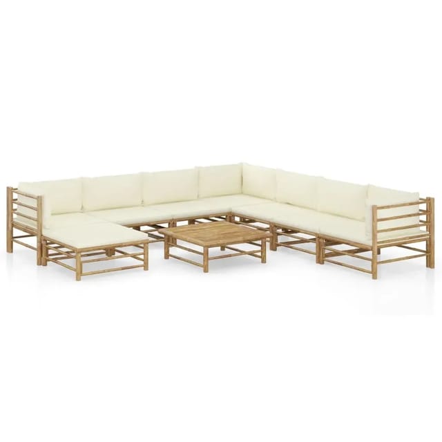 vidaXL 9-Tlg Garten-Lounge-Set mit Cremeweißen Kissen Bambus 3058229
