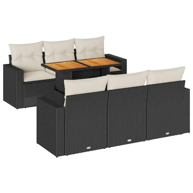 vidaXL 7-Tlg Garten-Sofagarnitur mit Kissen Schwarz Poly Rattan 3326996