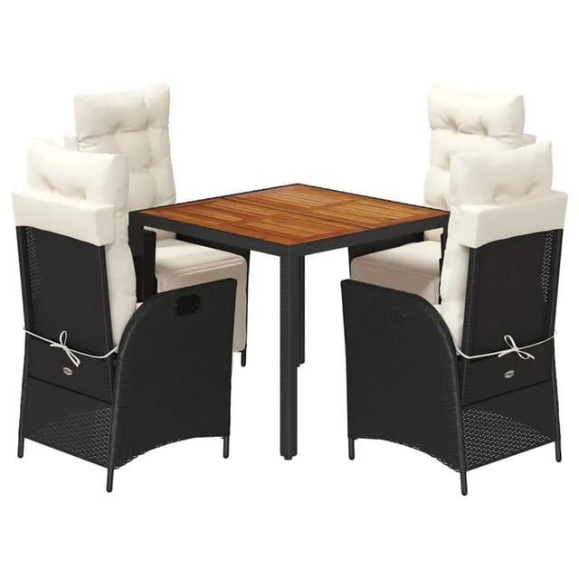 vidaXL 5-Tlg Garten-Essgruppe mit Kissen Schwarz Poly Rattan 3213333