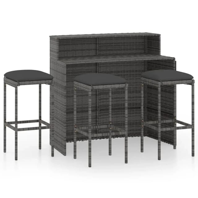 vidaXL 4-Tlg Gartenbar-Set mit Kissen Grau 3064877
