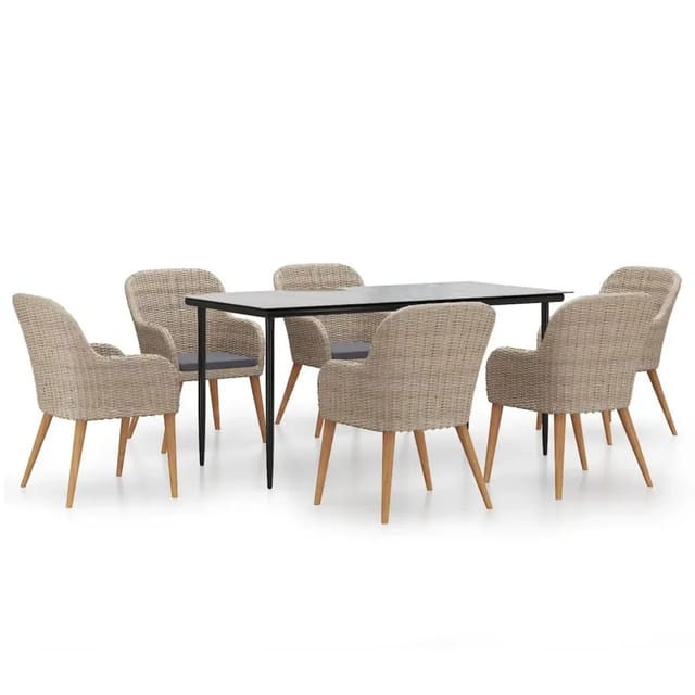 vidaXL 7-Tlg Garten-Essgruppe mit Kissen Braun 3156731