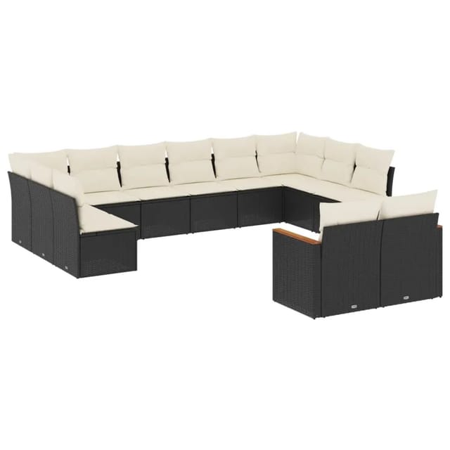 vidaXL 12-Tlg Garten-Sofagarnitur mit Kissen Schwarz Poly Rattan 3226441