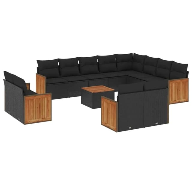 vidaXL 13-Tlg Garten-Sofagarnitur mit Kissen Schwarz Poly Rattan 3228197