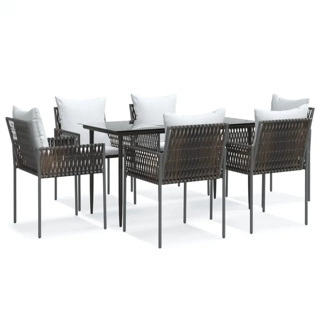 vidaXL 7-Tlg Garten-Essgruppe mit Kissen Poly Rattan und Stahl 3187054