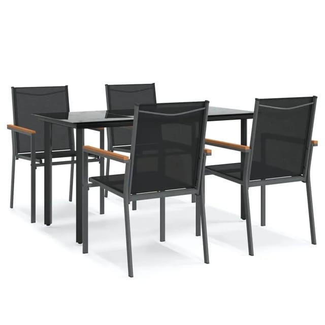 vidaXL 5-Tlg Garten-Essgruppe Schwarz Textilene und Stahl 3187043