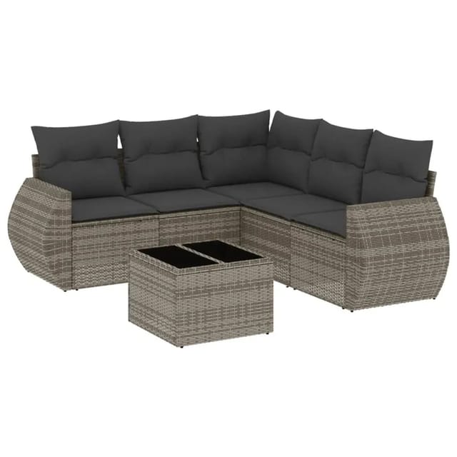vidaXL 6-Tlg Garten-Sofagarnitur mit Kissen Grau Poly Rattan 3253697