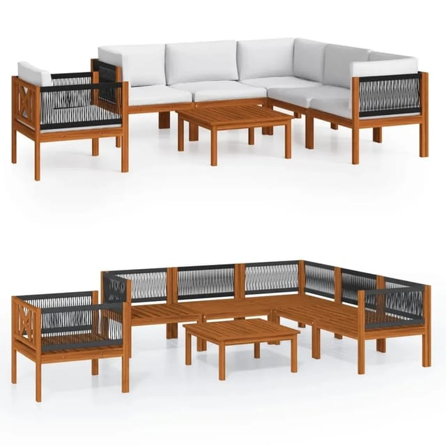 vidaXL 7-Tlg Garten-Lounge-Set mit Kissen Cremefarbenes Holz Akazie & Seil 3057889