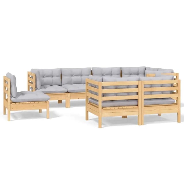 vidaXL 8-Tlg Garten-Lounge-Set mit Grauen Kissen Kiefer Massivholz 3096513