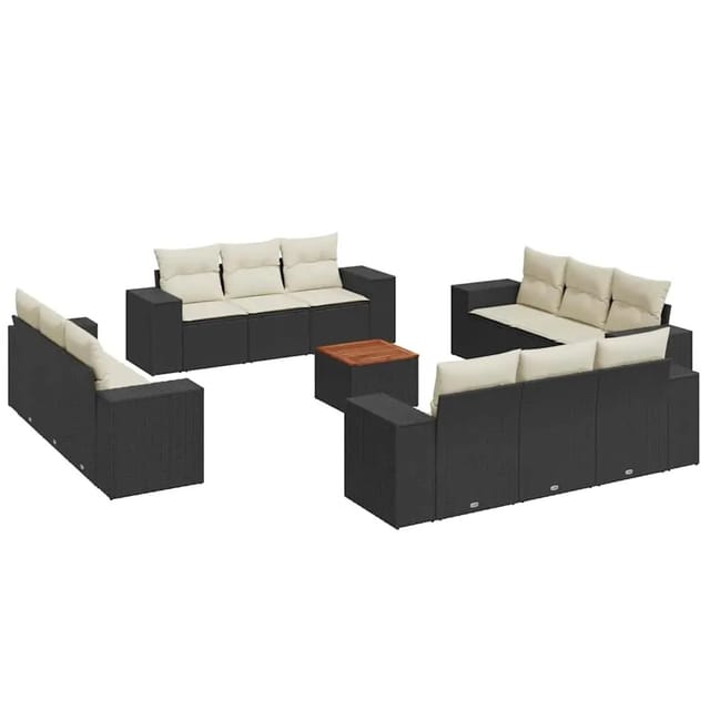 vidaXL 13-Tlg Garten-Sofagarnitur mit Kissen Schwarz Poly Rattan 3257708