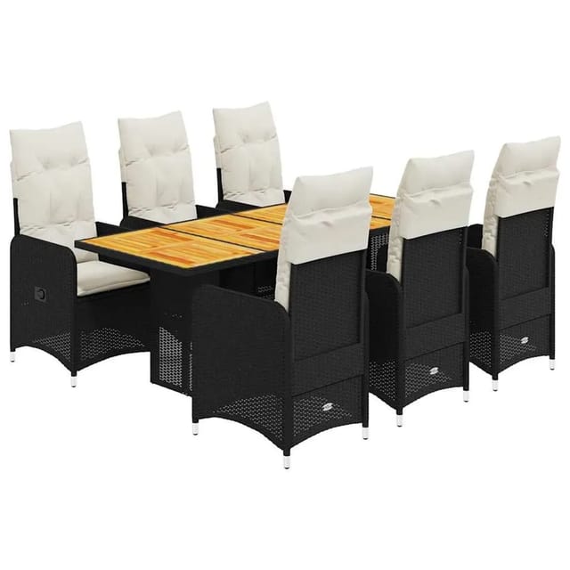 vidaXL 7-Tlg Garten-Bistro-Set mit Kissen Schwarz Poly Rattan 3276984