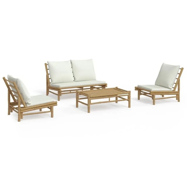 vidaXL 4-Tlg Garten-Lounge-Set mit Cremeweißen Kissen Bambus 3156481