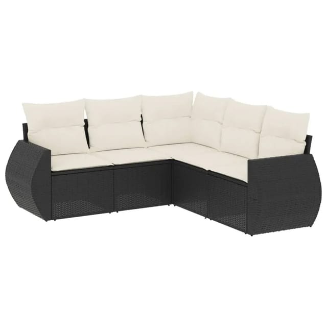 vidaXL 5-Tlg Garten-Sofagarnitur mit Kissen Schwarz Poly Rattan 3253683